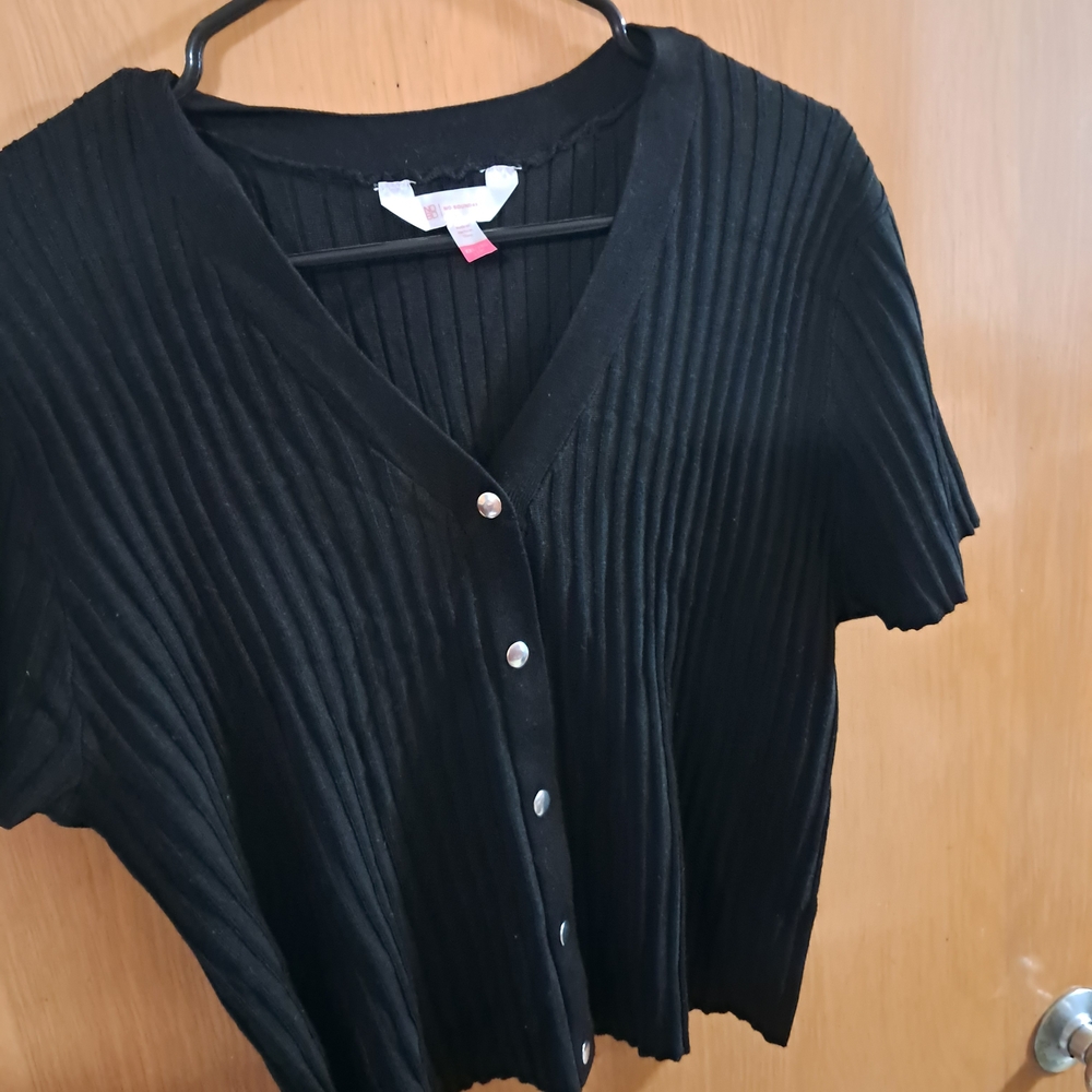 Dress Set. No Boundaries Black Ribbed Button-Down Sweater Top And Skirt